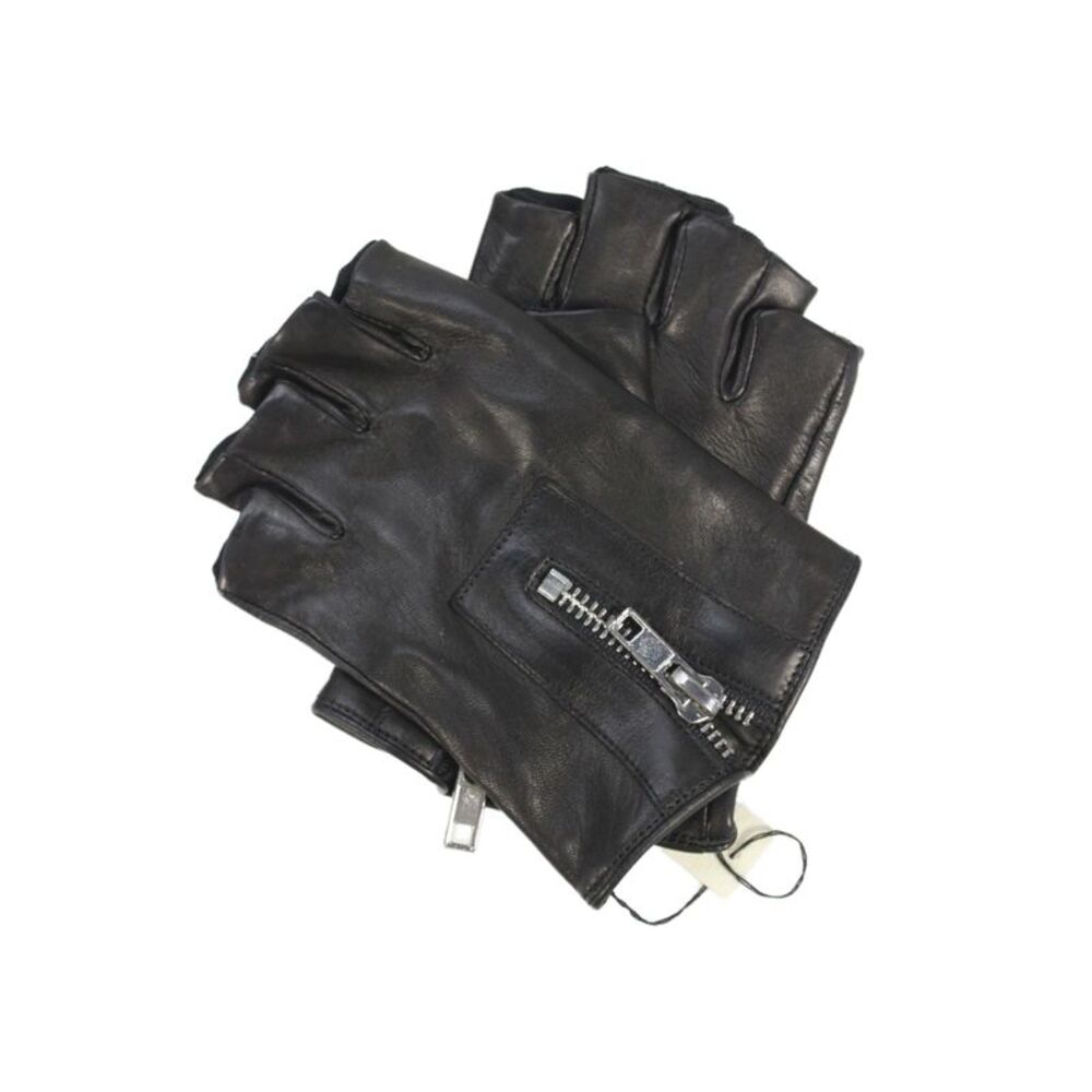 Carolina Amato Womens Leather Silk Lined Fingerless Gloves Black Size S